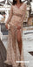Special Long Sleeve V-neck A-Line Sexy Slit Prom Dresses, FC2274