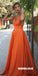 Spaghetti Straps V-neck Satin A-line Backless Charming Prom Dresses, FC2298