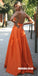 Spaghetti Straps V-neck Satin A-line Backless Charming Prom Dresses, FC2298