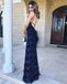 Charming Lace Prom Dress, Navy Backless Mermaid Dress, KX437