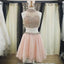 Two Pieces Homecoming Dress with Rhinestones,Short prom Dresses,Tulle prom Gown,Blush Pink Homecoming Dress,Beautiful Prom Gown,220034