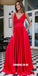Elegant Red A-line Backless V-neck Prom Dress with Pockets, FC2407