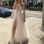 Charming A-Line Sleeveless Tulle Beaded Slit Backless Prom Dresses, FC2448