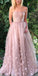 A-Line Lace Straight Neckline Backless Long Prom Dresses, FC245