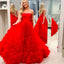 Red SweetHeart A-line Tulle Sinple Floor-Length Backless Prom Dresses, FC2491
