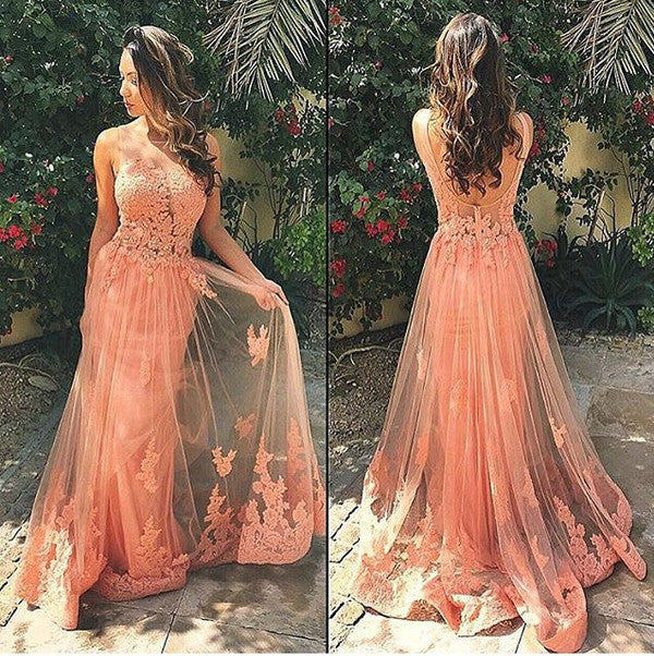 A-line Peach Lace Dress