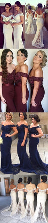 Charming White Long Cap Sleeve Lace Mermaid Sexy Long Bridesmaid Dresses, WG10