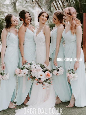 Spaghetti Straps High-Low Sleeveless Open-Back V-neck Bridesmaid Dress, FC2709