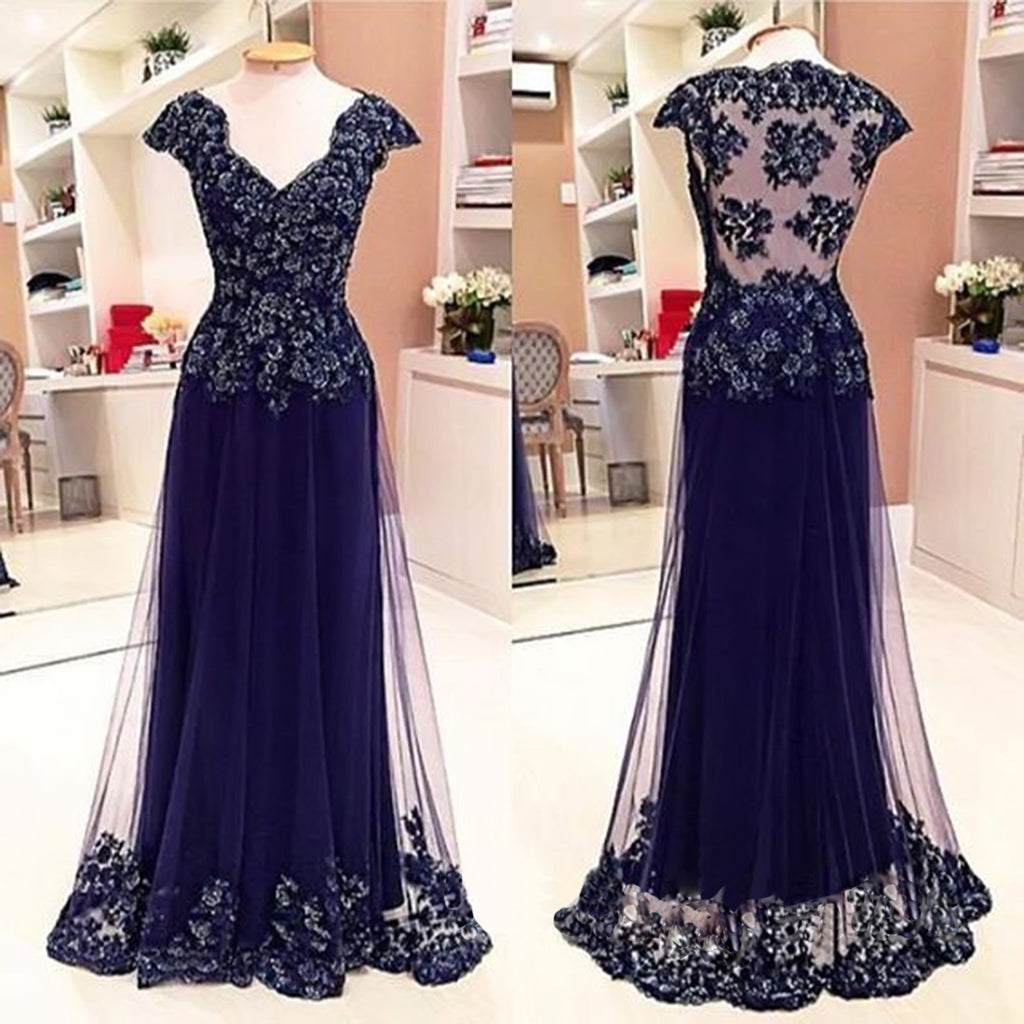 Cap Sleeve See Through Back Elegant Cheap Lace Sexy Long Prom Dresses, WG284