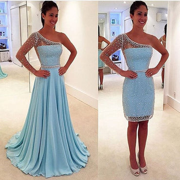 Cheap Simple Formal Chiffon One Shoulder Floor-Length A Line Maxi Bridesmaid Dresses, WG136