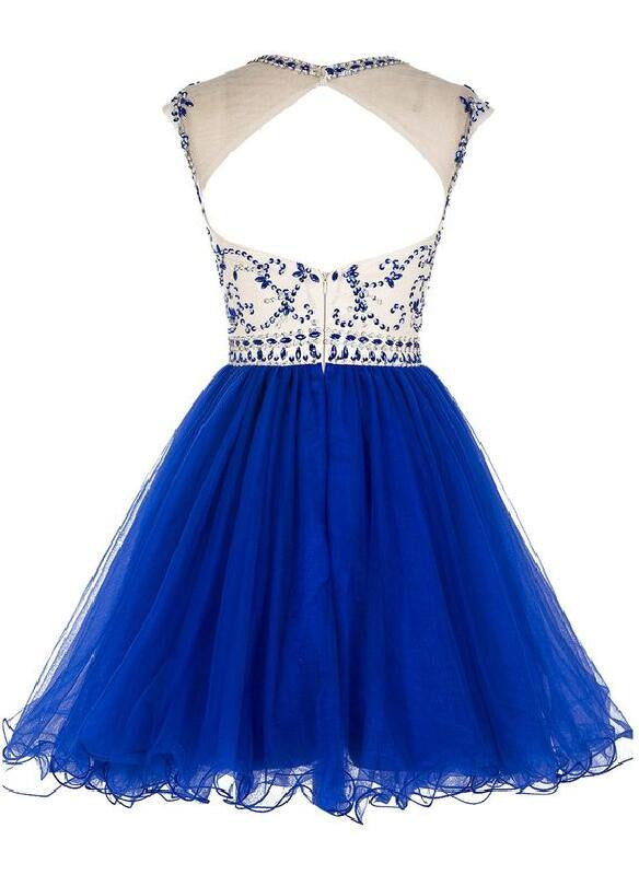 Sexy Open back Royal Blue Short Tulle homecoming prom dresses, CM0008 Dresses Sexy Open back Royal Blue Short Tulle homecoming prom dresses, CM0008 Dresses