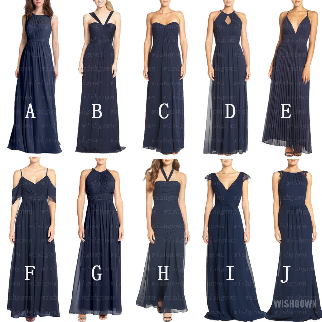 Most Popular Mismatched Sexy Chiffon Navy Blue Formal Cheap Bridesmaid Dresses
