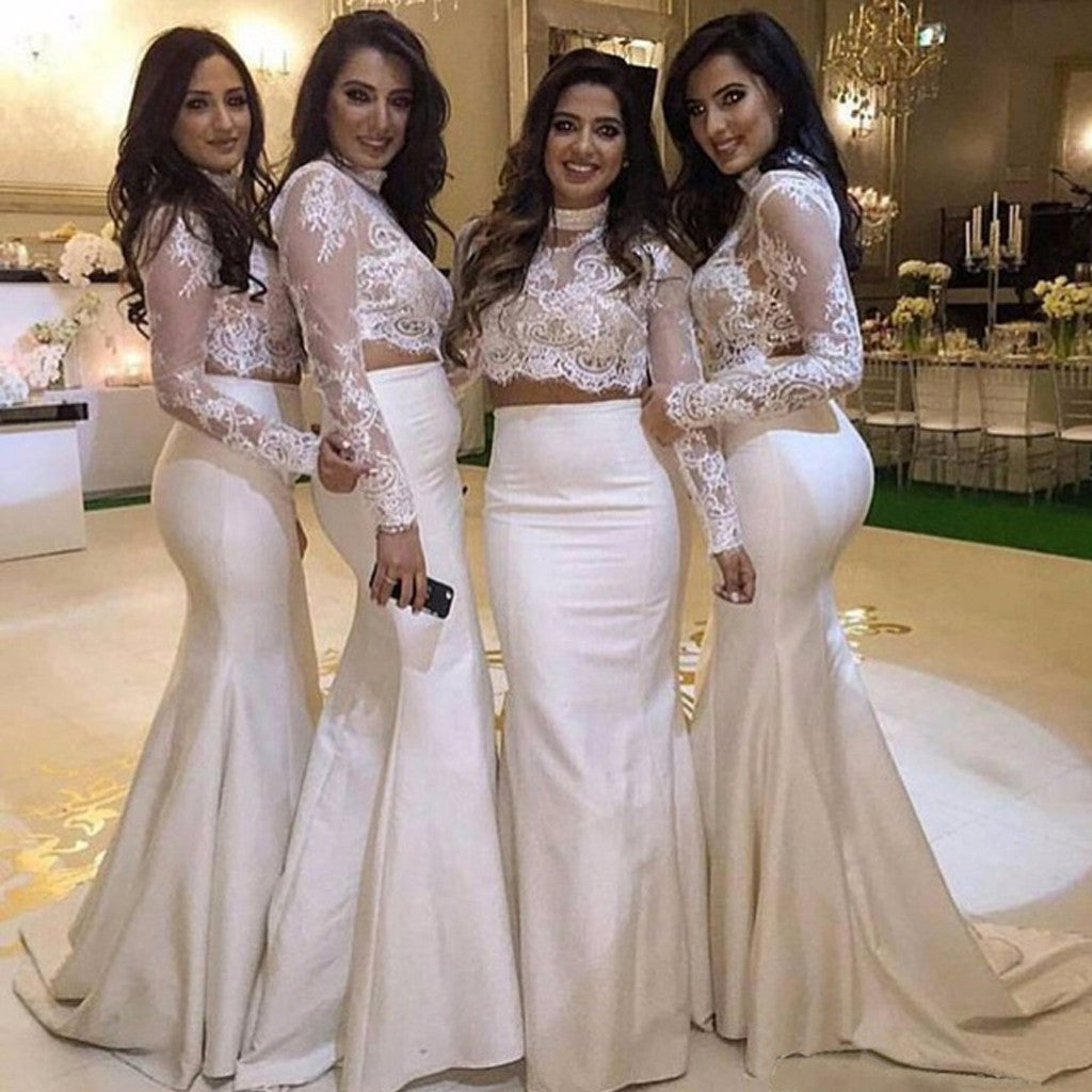 Two Pieces Lace Mermaid Long Prom Dresses, Party Homecoming Dresses