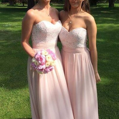 Sweetheart Log A-line Blush Pink Chiffon Long Bridesmaid Dresses