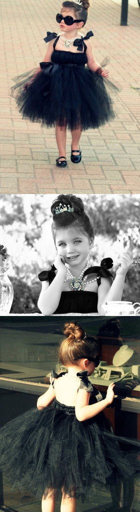 Cool Black Tulle Little Girl Dresses, Affordable Flower Girl Dresses, Little Black Dress, FG044