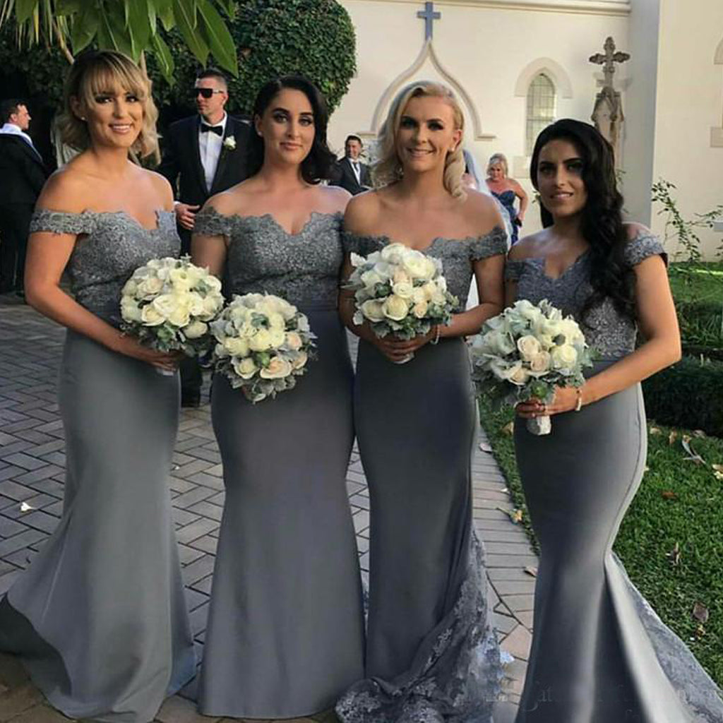 Grey Jersey Mermaid Long Bridesmaid Dresses
