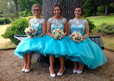 Teal tea best sale length bridesmaid dresses