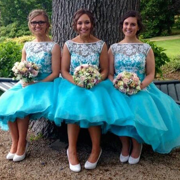 Mixed Blue and Green Short Bridesmaid Dresses