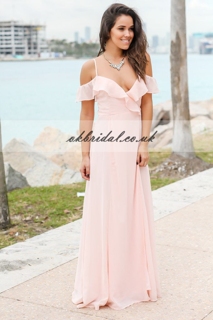 Spaghetti Straps Chiffon Bridesmaid Dress, Pink A-Line Bridesmaid Dress, KX333