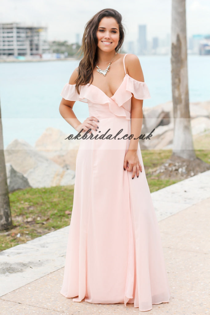 Spaghetti Straps Chiffon Bridesmaid Dress, Pink A-Line Bridesmaid Dress, KX333