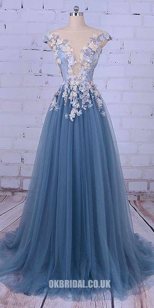 Charming Beaded Prom Dress, A-Line Tulle Prom Dress, Applique Prom Dress, KX353