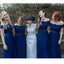 Royal Blue Cap Sleeve Lace Elegant Long Wedding Bridesmaid Dresses, WG363