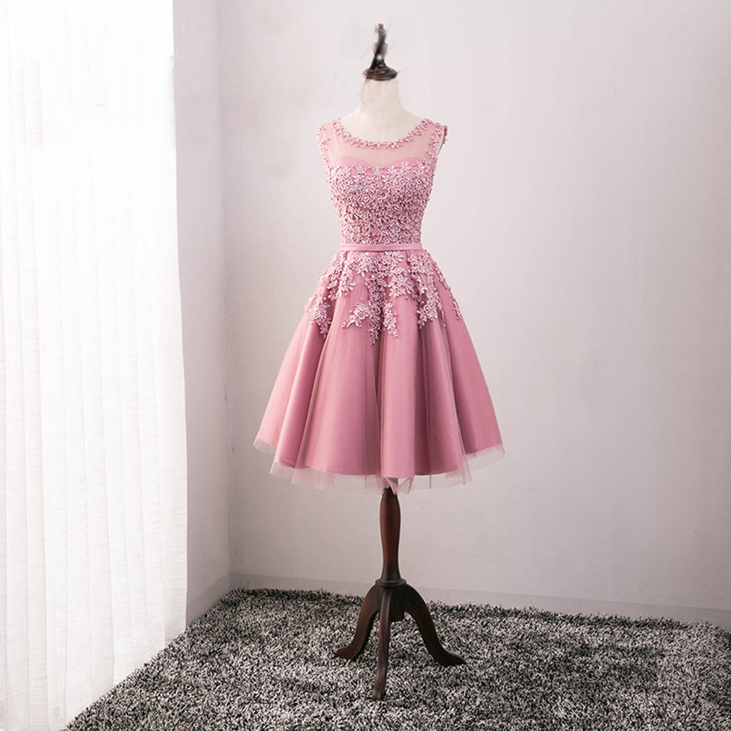 Tulle Homecoming Dress, Applique Junior School Dress, Lace Beaded Homecoming Dress, LB0364