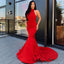 Red Mermaid Halter Sexy Backless Jersey Long Prom Dress, FC3757