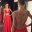 Red Chiffon A-Line Sleeveless Open-Back Beaded Prom Dress, FC375