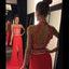 Two Pieces Open-Back Beaded Prom Dress, Red Jersey Slit Prom Dress, KX381
