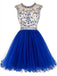 Sexy Open back Royal Blue Short Tulle homecoming prom dresses, CM0008