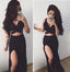 Sexy Black Two Pieces Evening Prom Dresses, 2017 Side Slit Party Prom Dresses, Custom Long Long Prom Dress ,PD0171