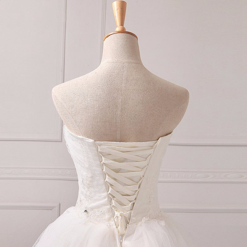 Long Wedding Dress, Tulle Wedding Dress, A-Line Bridal Dress, Sweet Heart Wedding Dress, Beading Wedding Dress, Applique Wedding Dress,  LB0401
