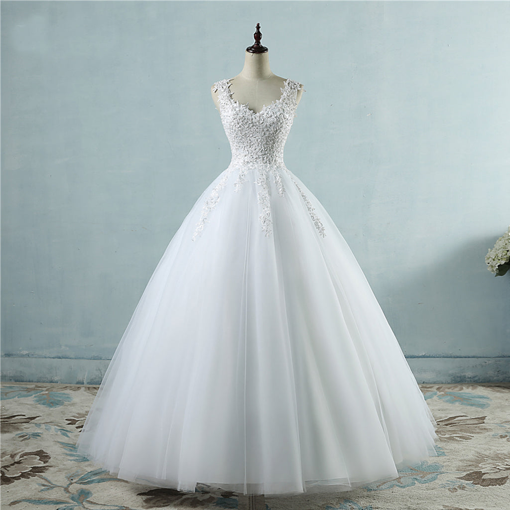 Long Wedding Dress, Tulle Wedding Dress, Lace Bridal Dress, Backless Wedding Dress, Beading Wedding Dress, Applique Wedding Dress, LB0412