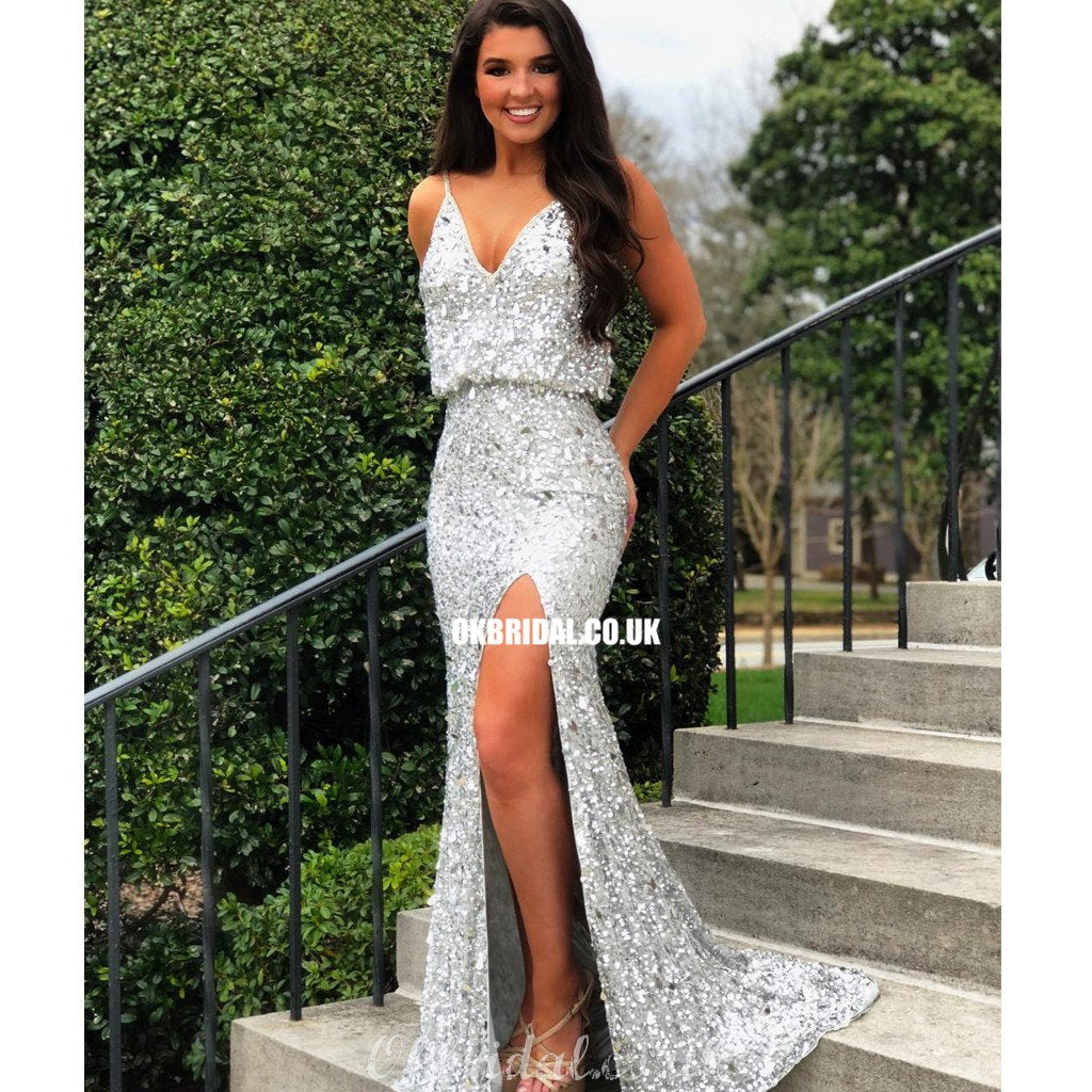 Lakelynn |Mermaid Spaghetti Straps Sequined Lace Prom Dress
