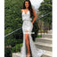 Spaghetti Straps Mermaid Silver Sequin V-neck Sparkle Slit Prom Dresses, FC4173