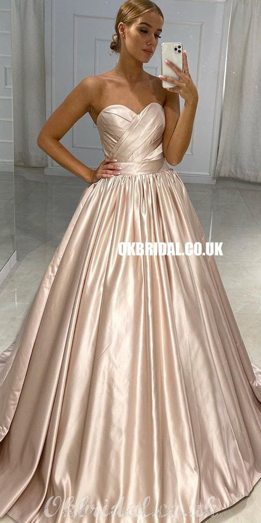 Simple A-line Satin Sweetheart Backless Prom Dresses, FC4234