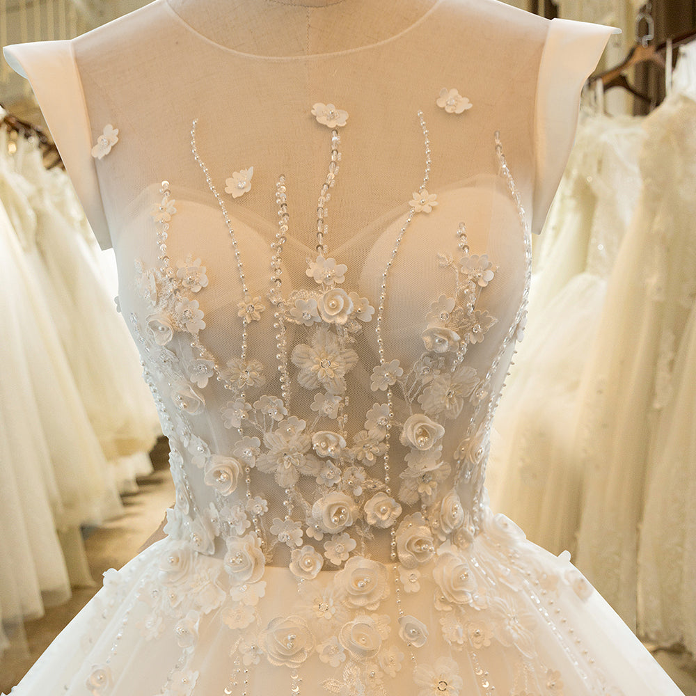 Lace A-Line Applique Wedding Dress, Beaded Wedding Dress, Elegant Cap Sleeve Wedding Dress, LB0430