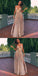 Sexy V-Neck Backless Slit A-Line Sparkle Spaghetti Straps Prom Dress, FC430