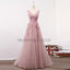 V-Neck Tulle Prom Dress, A-Line Applique Prom Dress, Floor-Length Party Dresses, KX43