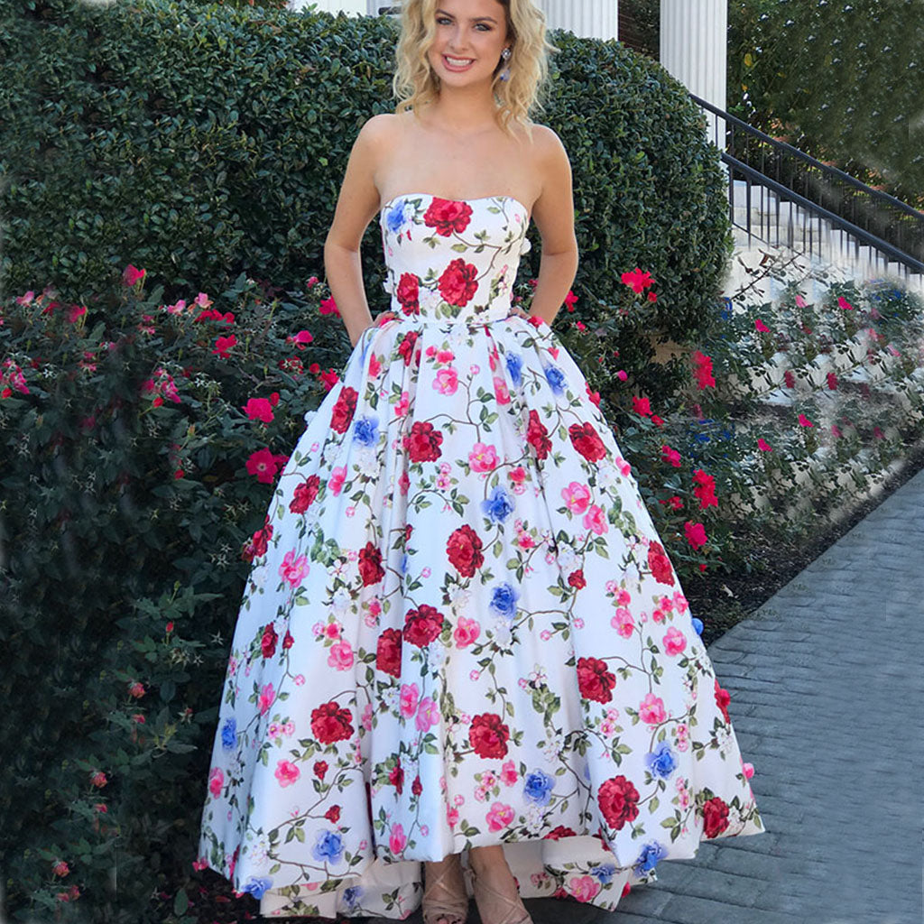 New Arrival Hi-Lo Prom Dress, Sweet Heart Printed Applique Prom Dress, KX446