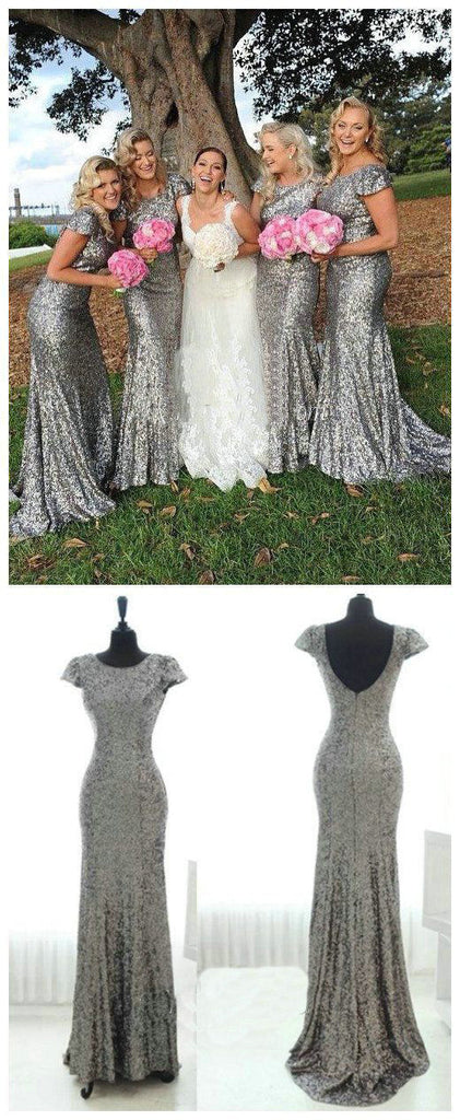 Sparkly Popular Cheap Bling Silver Sequin Sexy Mermaid Long Bridesmaid dresses, WG46