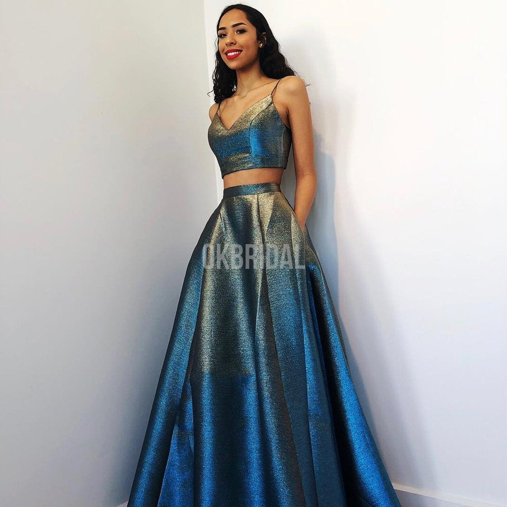 A-Line Two Pieces Long Prom Dress,V-neck Prom Dresses A-Line Two Pieces Long Prom Dress,V-neck Prom Dresses