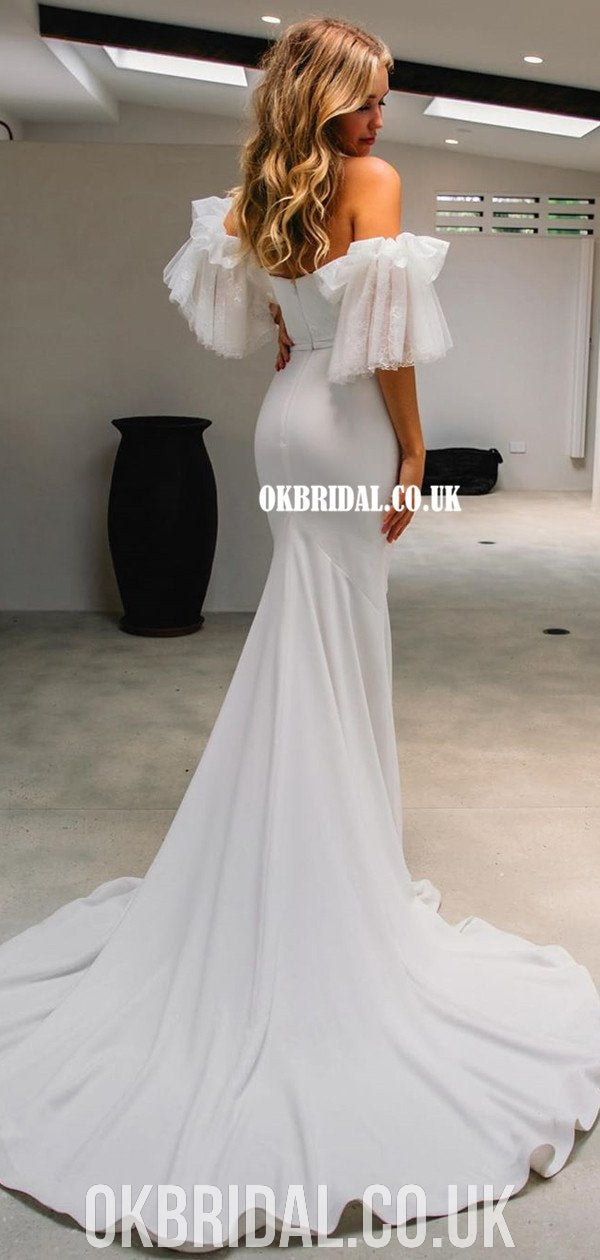 Straight Neck Satin With Lace A-line Long Wedding Dresses.DB10103 –  DaintyBridal