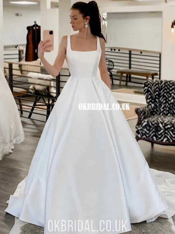 White Satin Strapless A-line Elegant Simple Wedding Dresses, CW0337 –  clover sew