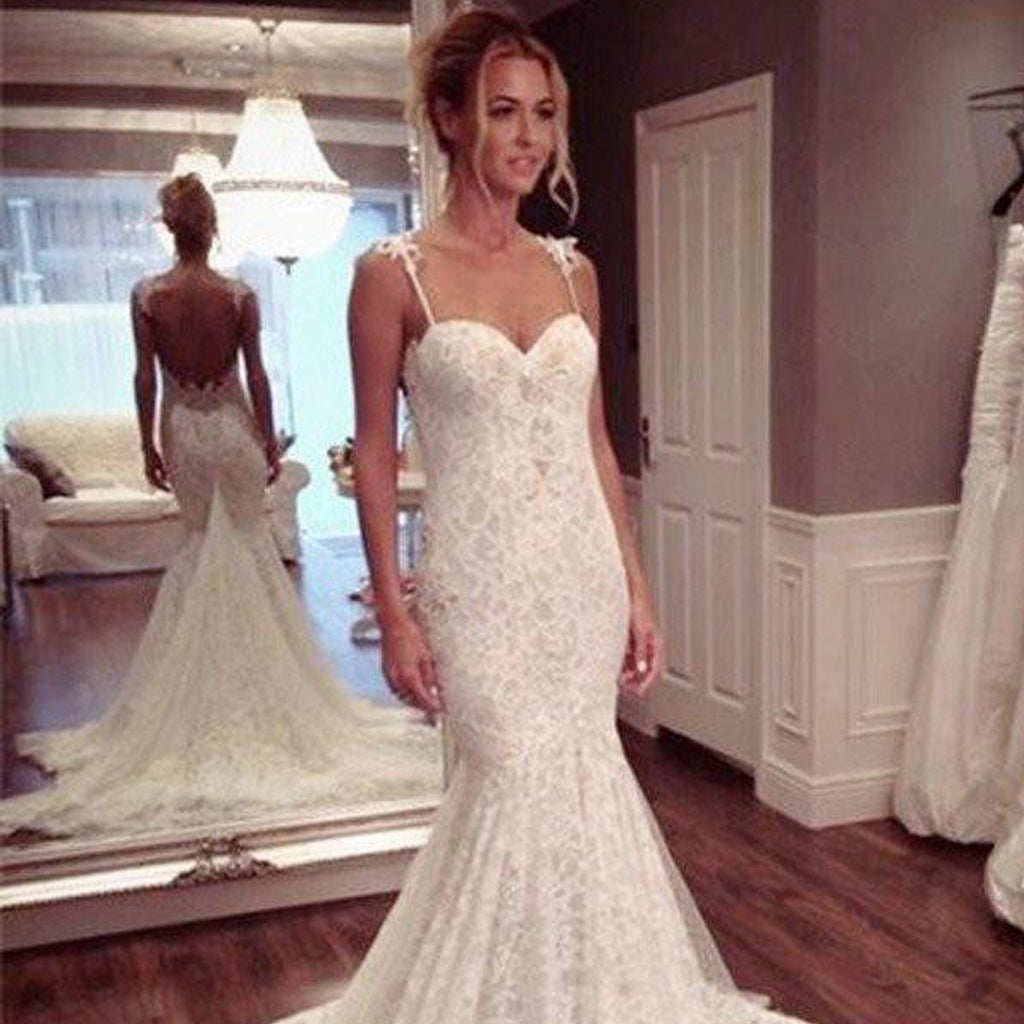 Lace Mermaid Bridal Dress, Backless  Sexy Affordable Wedding Dress, Floor-Length Wedding Dress, LB0465