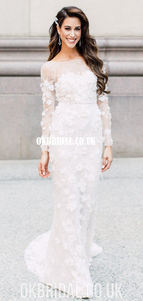 Luxury Mermaid Lace Long Sleeves Backless Sexy Wedding Dresses, FC4908