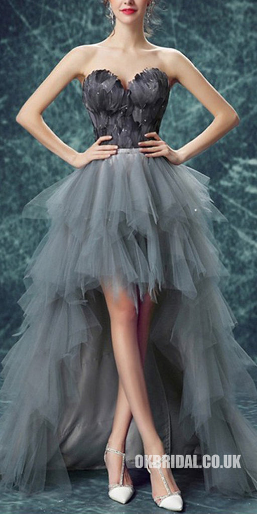 Long High Low A-Line Tulle Sweet heart Prom Dress With Cascading Ruffles, LB0493