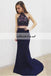 Halter Two Pieces Prom Dress, Beaded Top Backless Mermaid Prom Dress, KX517