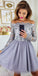 Off the Shoulder Tulle Homecoming Dress, Lace Knee-Length Long Sleeve Homecoming Dress, KX51